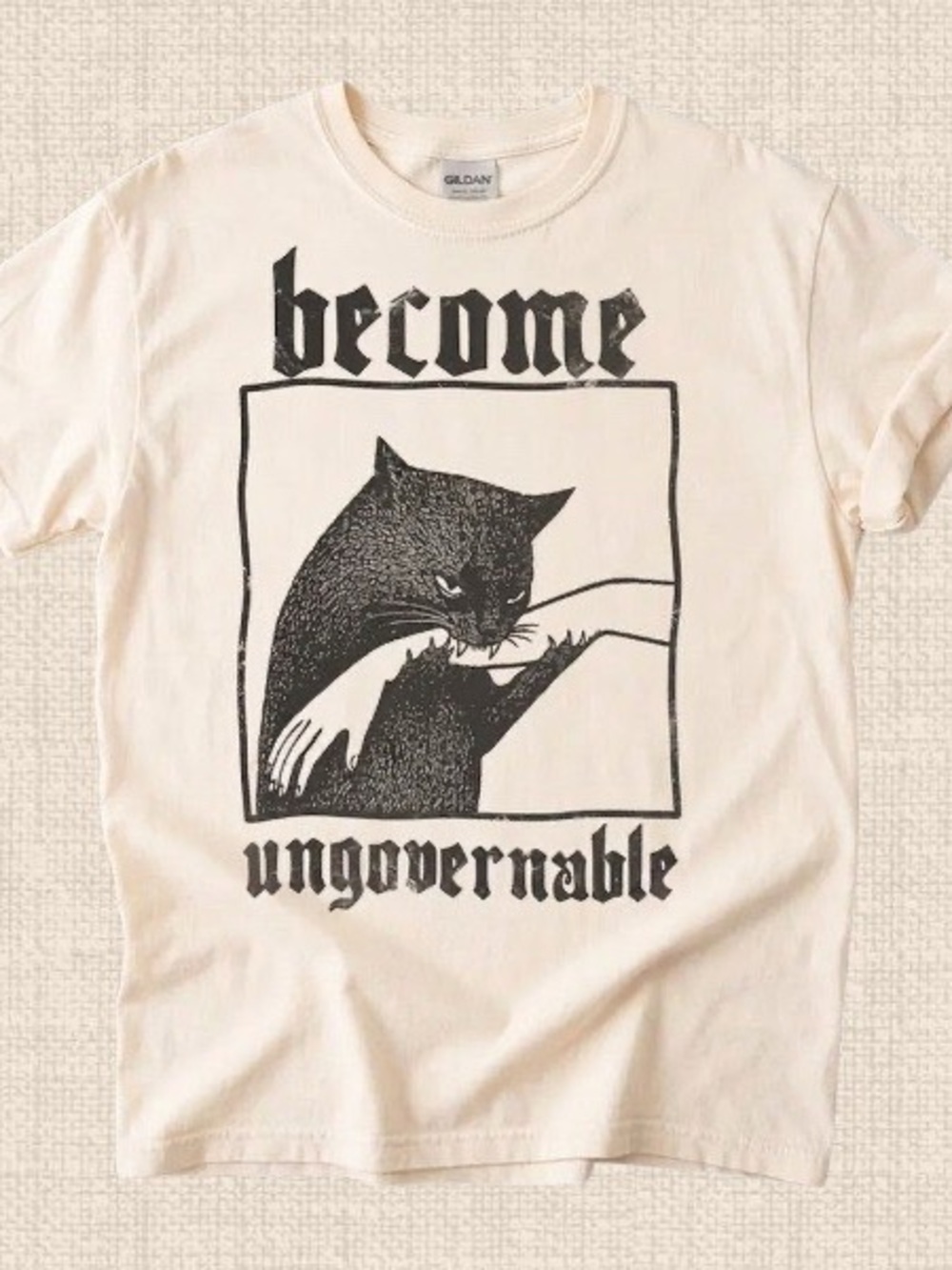 Gildan Cream Funny Cat Graphic Tee